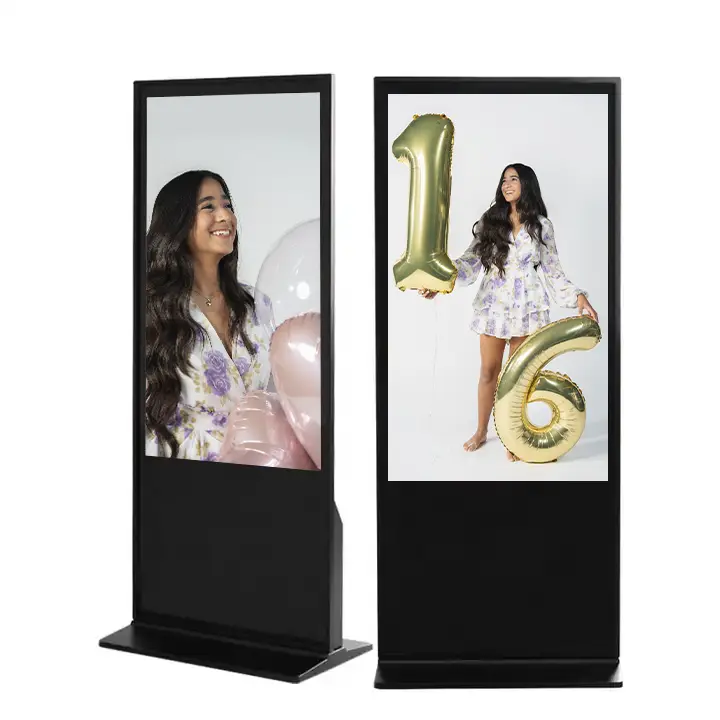 Standing vertical LCD display screen with black frame for event production